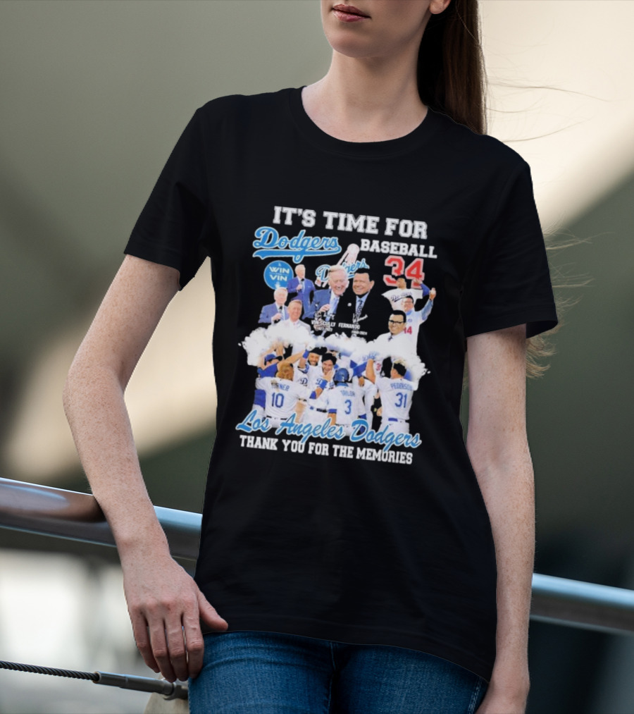 IT'S TIME FOR BASEBALL LOS ANGELES DODGERS VIN SCULLY FERNANDO VALENZUELA 34 THANK YOU FOR THE MEMORIES T-Shirt