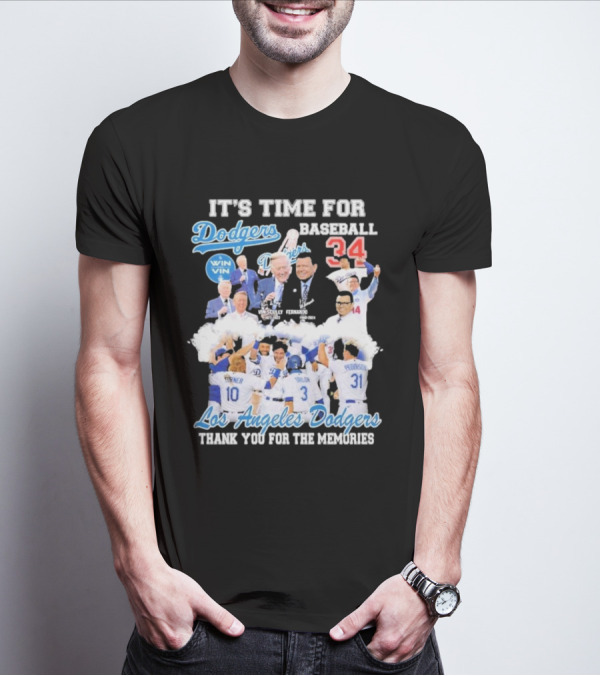 IT'S TIME FOR BASEBALL LOS ANGELES DODGERS VIN SCULLY FERNANDO VALENZUELA 34 THANK YOU FOR THE MEMORIES T-Shirt