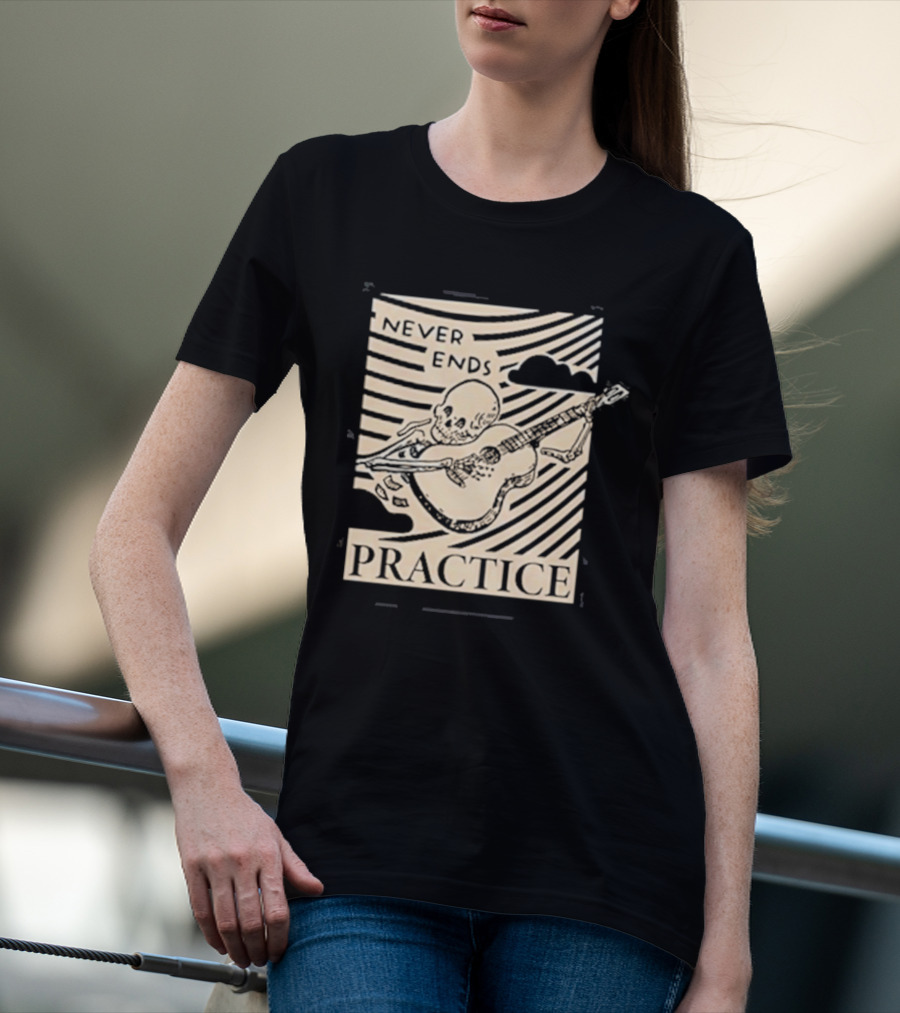 Never Ends Practice Skeleton Guitar Clouds T-Shirt