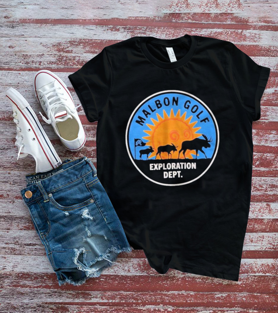 Malbon Golf Exploration Dept Moose Silhouette With Sun Background T-Shirt