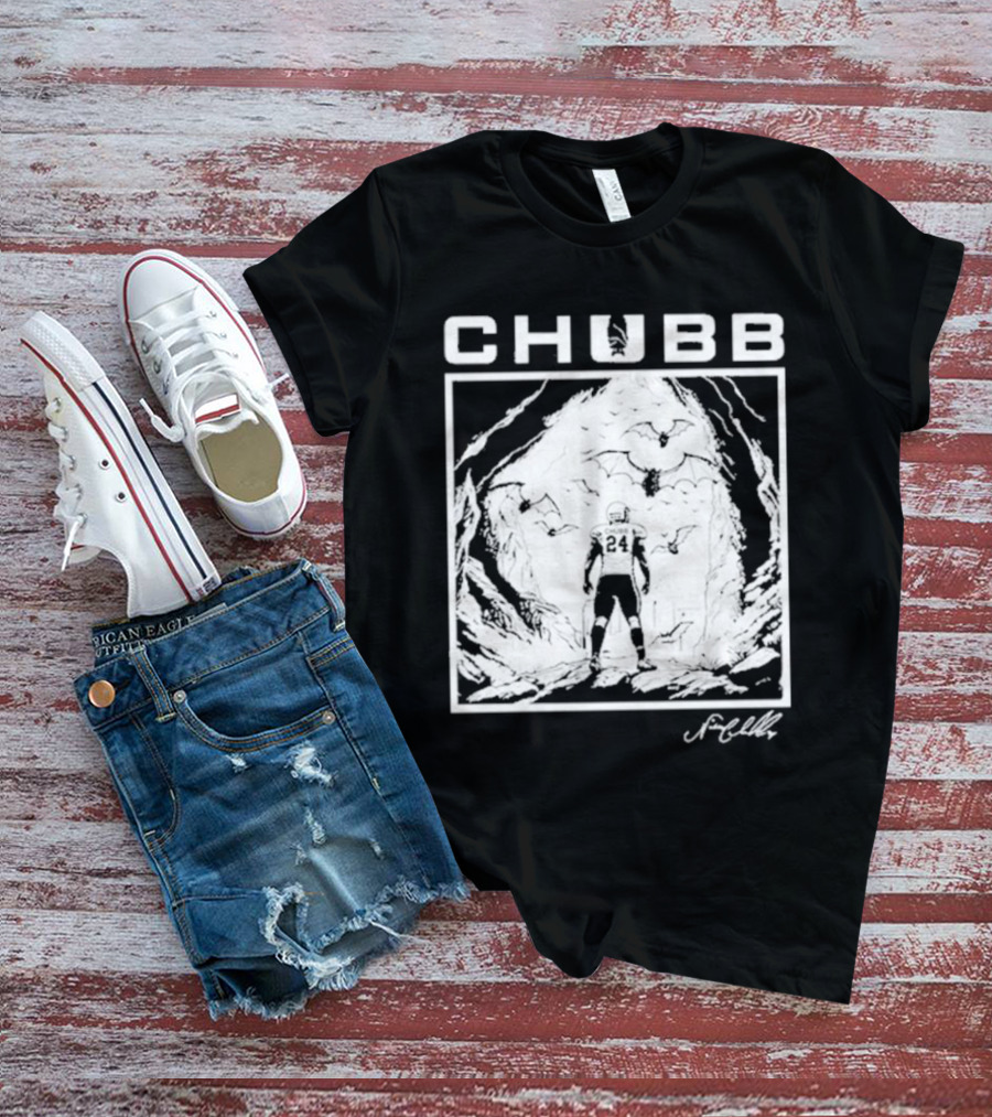 Chubb 24 Cleveland Football Bat Cave Fantasy Scene T-Shirt