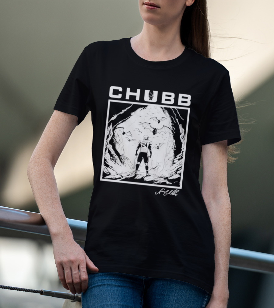 Chubb 24 Cleveland Football Bat Cave Fantasy Scene T-Shirt