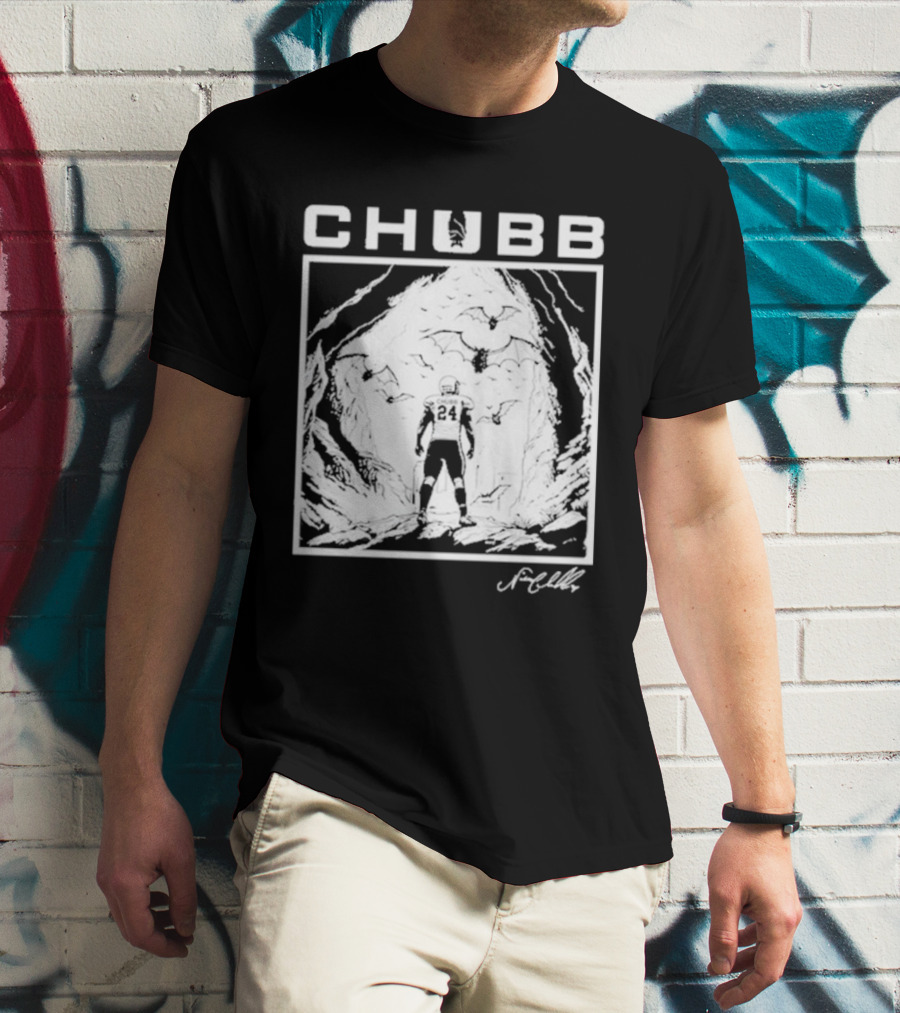 Chubb 24 Cleveland Football Bat Cave Fantasy Scene T-Shirt