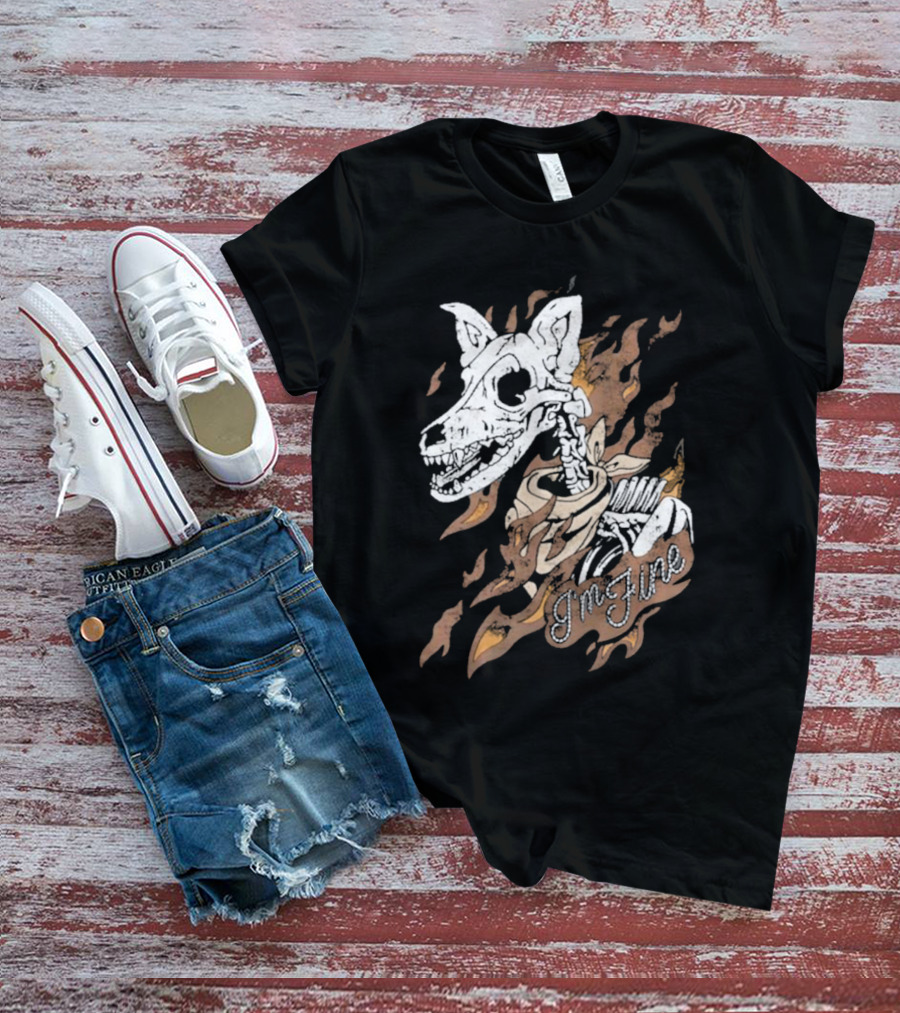 Otto By Kris I’m Fine Skeleton Dog Flames T-Shirt