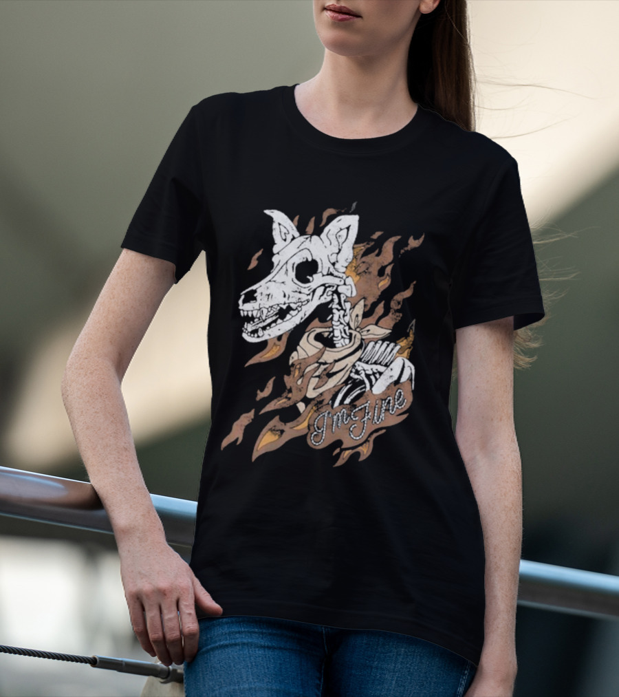 Otto By Kris I’m Fine Skeleton Dog Flames T-Shirt