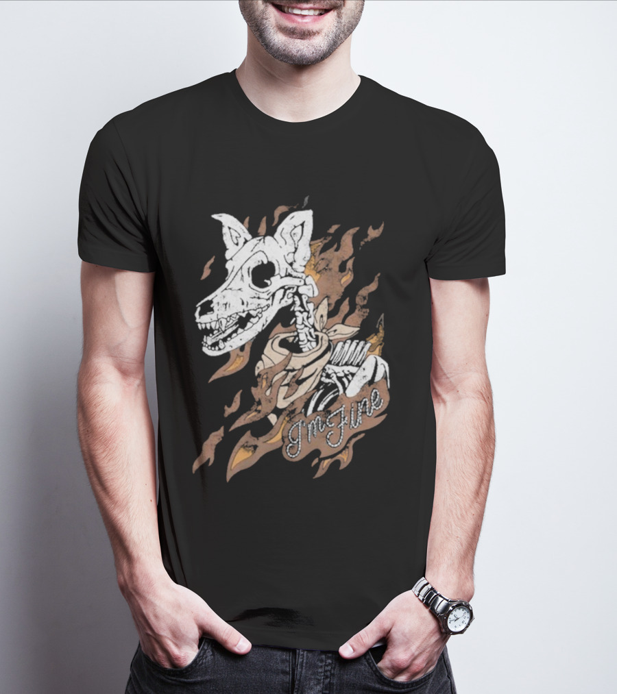 Otto By Kris I’m Fine Skeleton Dog Flames T-Shirt
