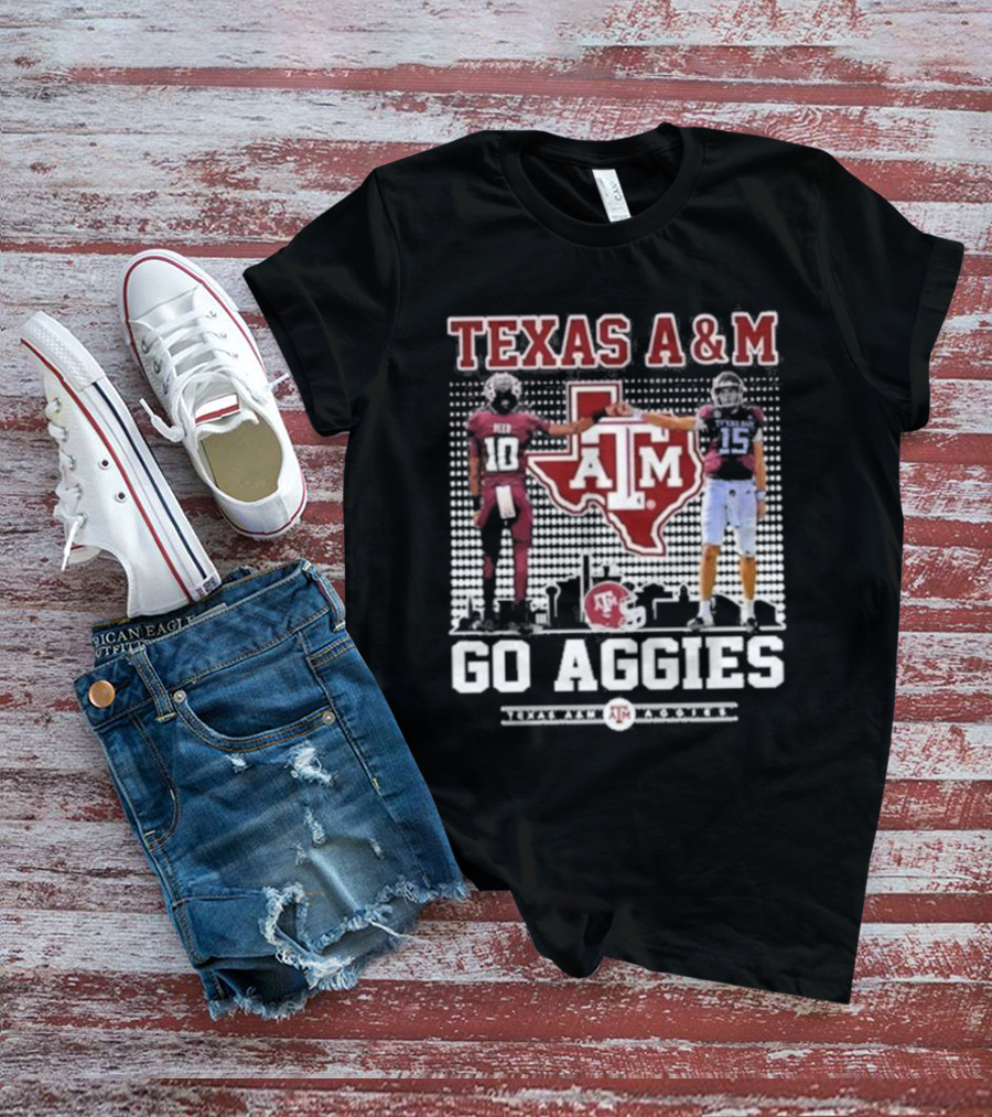 Texas A&M Aggies Football Players 10 And 15 Go Aggies Texas Map T-Shirt