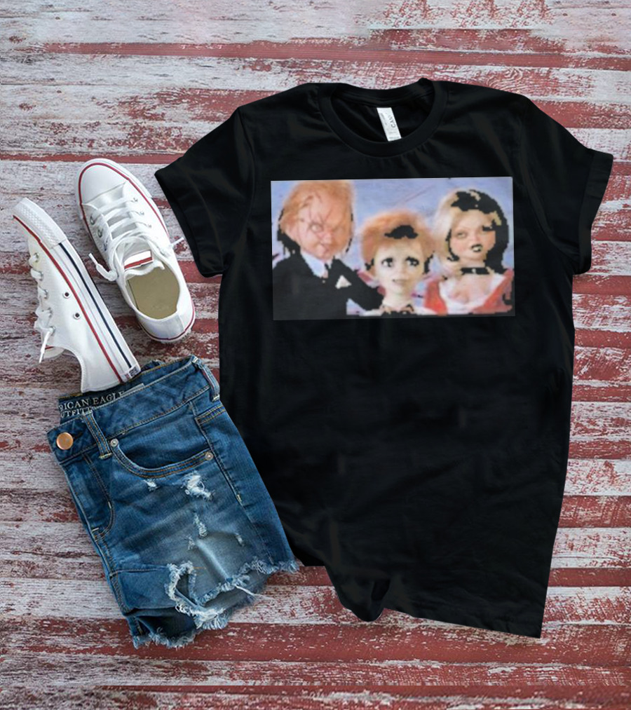 Chucky And Family Horror Characters In Distorted Family T-Shirt