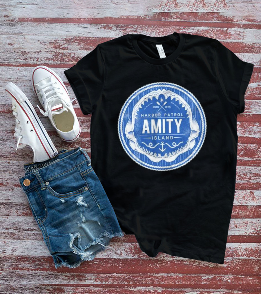 Amity Island Harbor Patrol ESTD 1975 Shark Jaw Anchor Badge T-Shirt