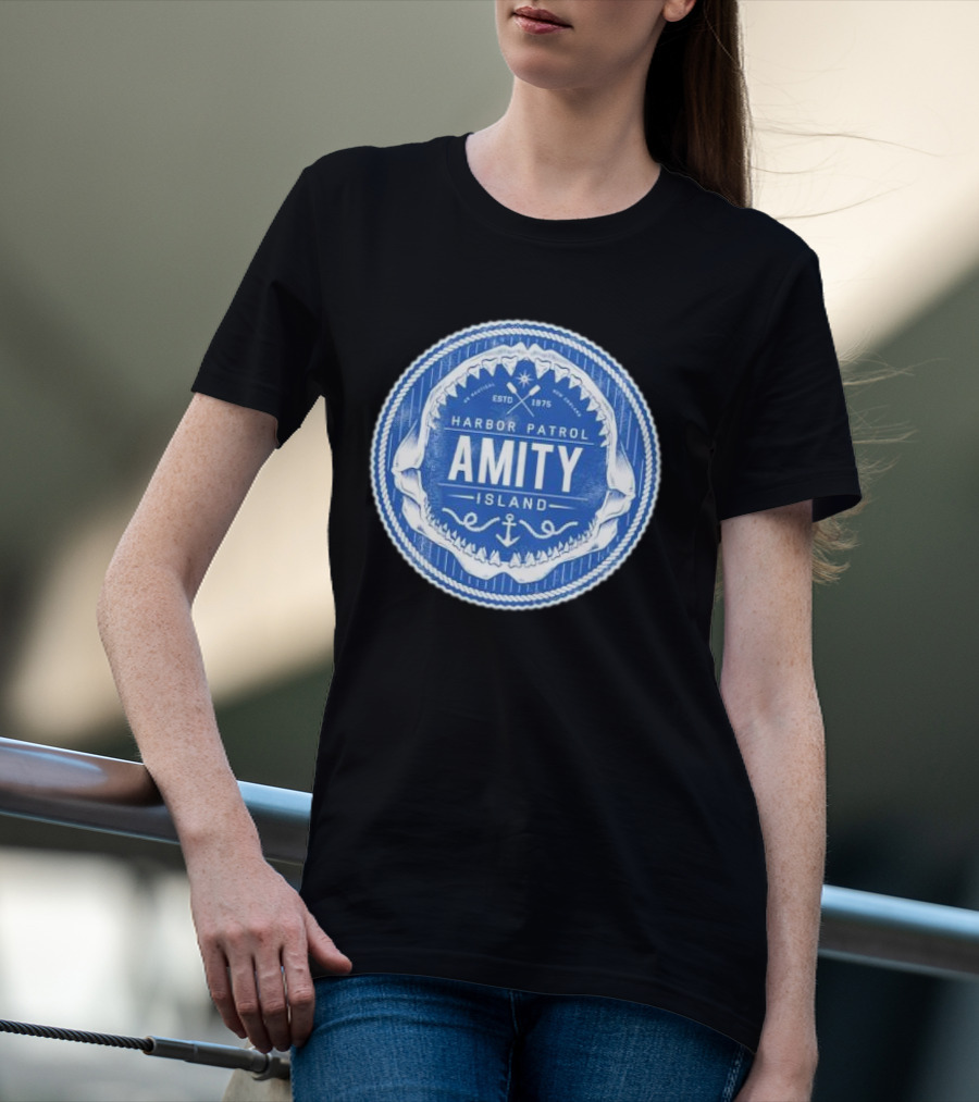 Amity Island Harbor Patrol ESTD 1975 Shark Jaw Anchor Badge T-Shirt
