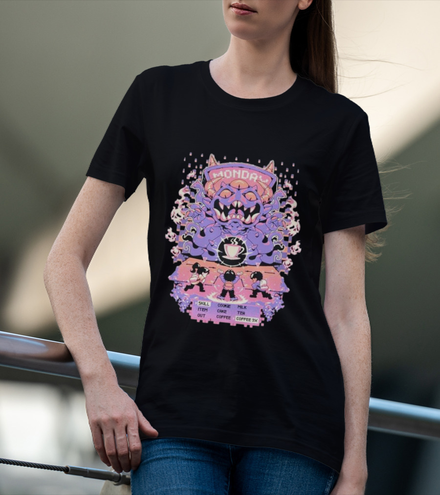 Monday Coffee Battle Monster Skill Cookie Milk Tea Coffee 3X T-Shirt