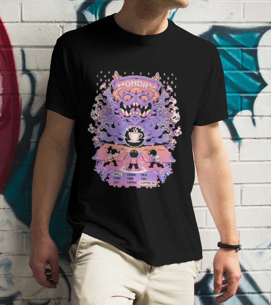 Monday Coffee Battle Monster Skill Cookie Milk Tea Coffee 3X T-Shirt