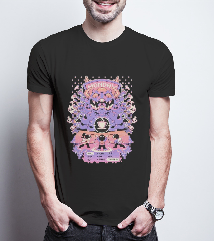 Monday Coffee Battle Monster Skill Cookie Milk Tea Coffee 3X T-Shirt