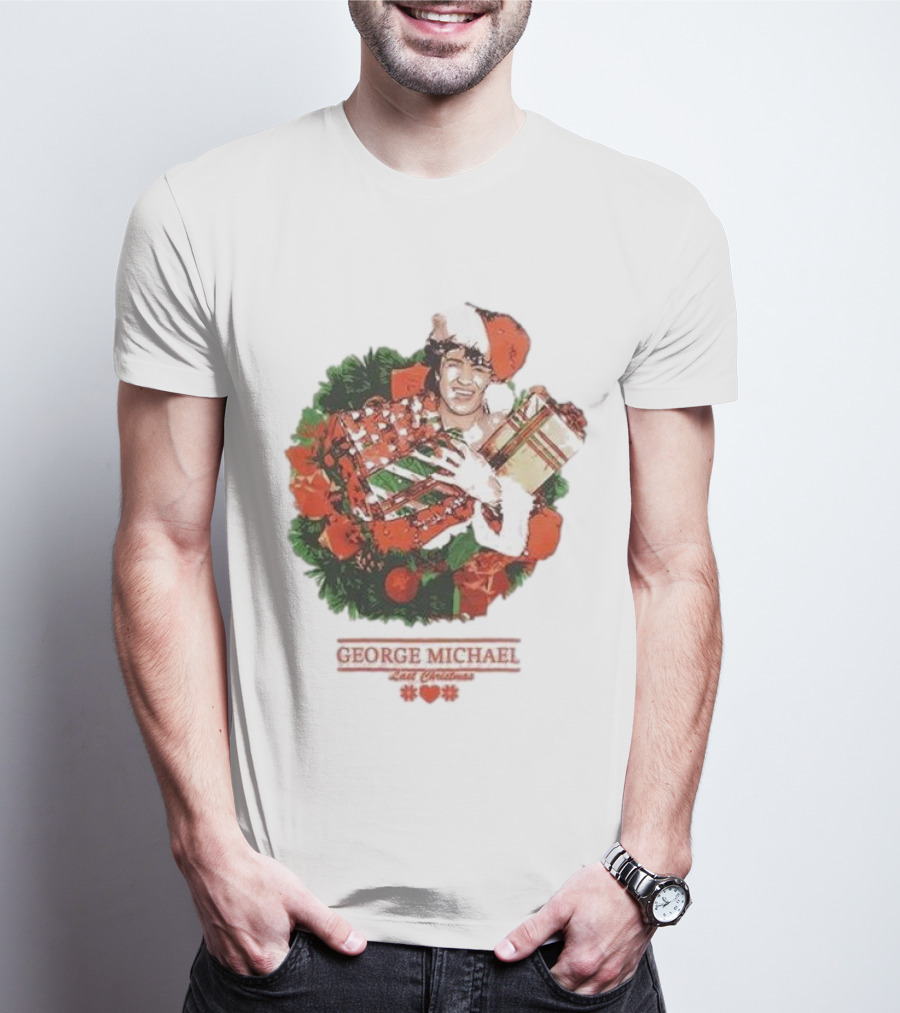 GEORGE MICHAEL LAST CHRISTMAS SANTA HAT WREATH T-Shirt