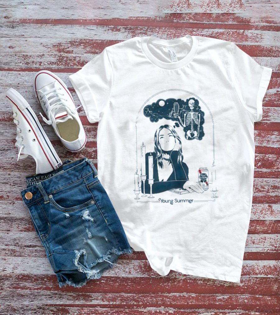 Young Summer Pabst Skeleton Night Sky Candles And Can T-Shirt