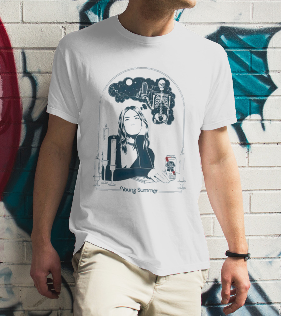Young Summer Pabst Skeleton Night Sky Candles And Can T-Shirt