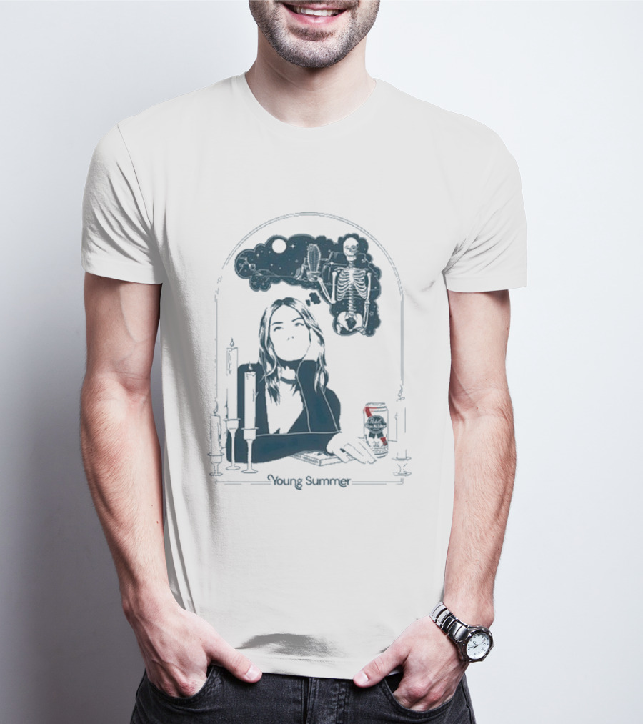 Young Summer Pabst Skeleton Night Sky Candles And Can T-Shirt