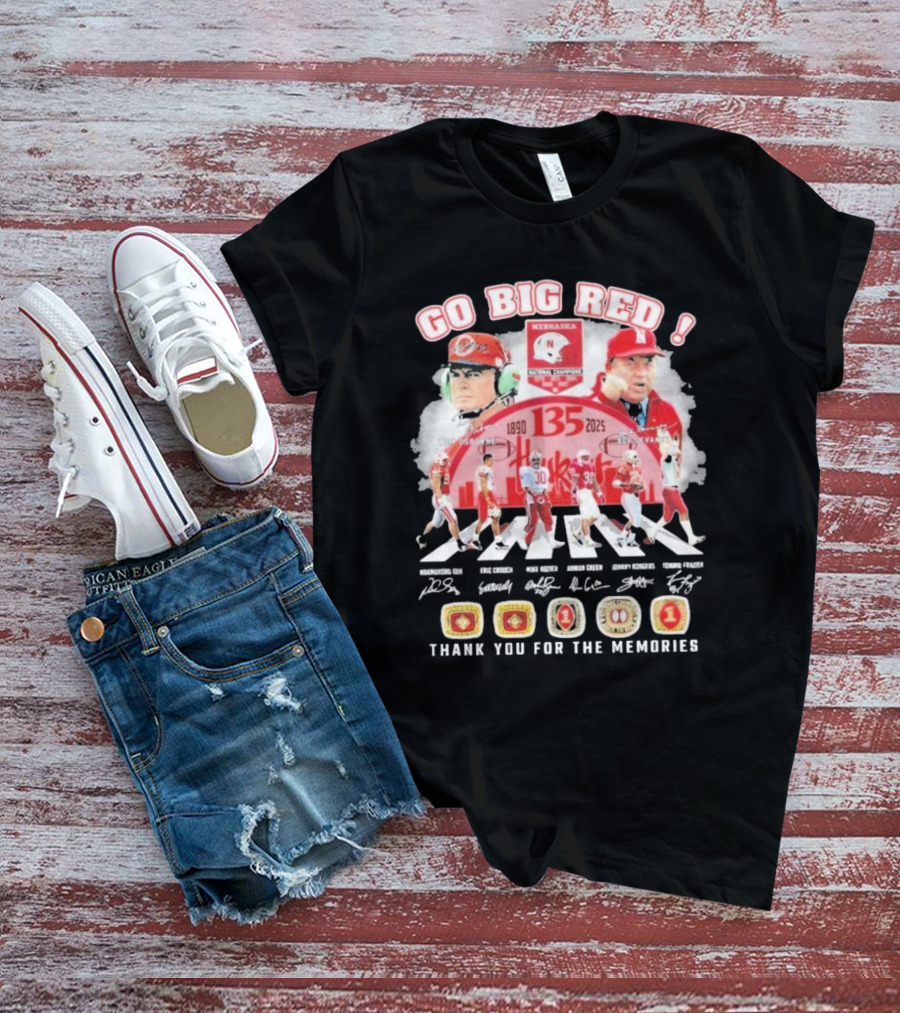 Go Big Red Nebraska Cornhuskers 135 Years 1890-2025 Thank You For The Memories T-Shirt