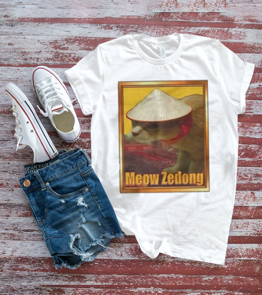 Funny Ahh Tees Meow Zedong Cat With Hat T-Shirt