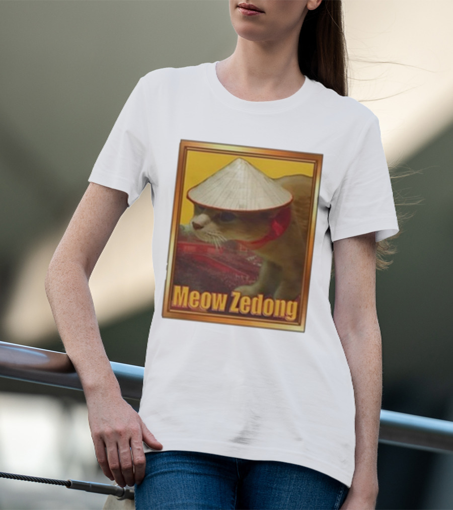 Funny Ahh Tees Meow Zedong Cat With Hat T-Shirt