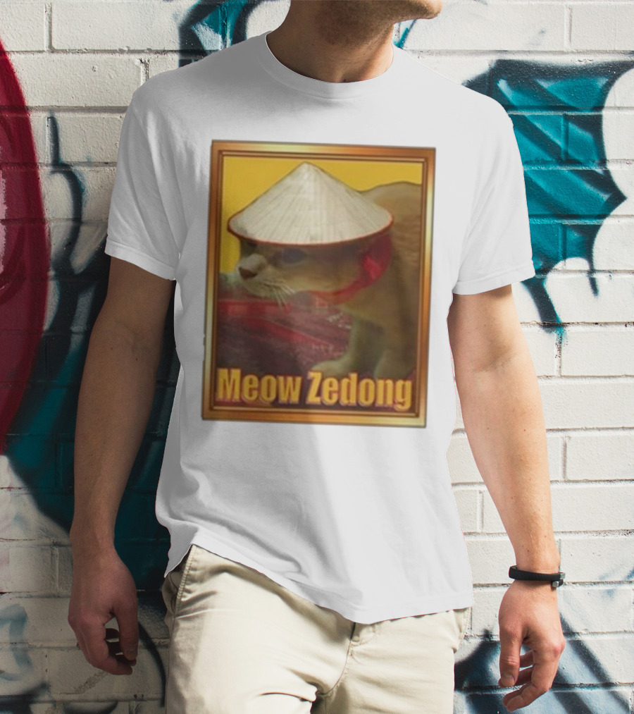 Funny Ahh Tees Meow Zedong Cat With Hat T-Shirt