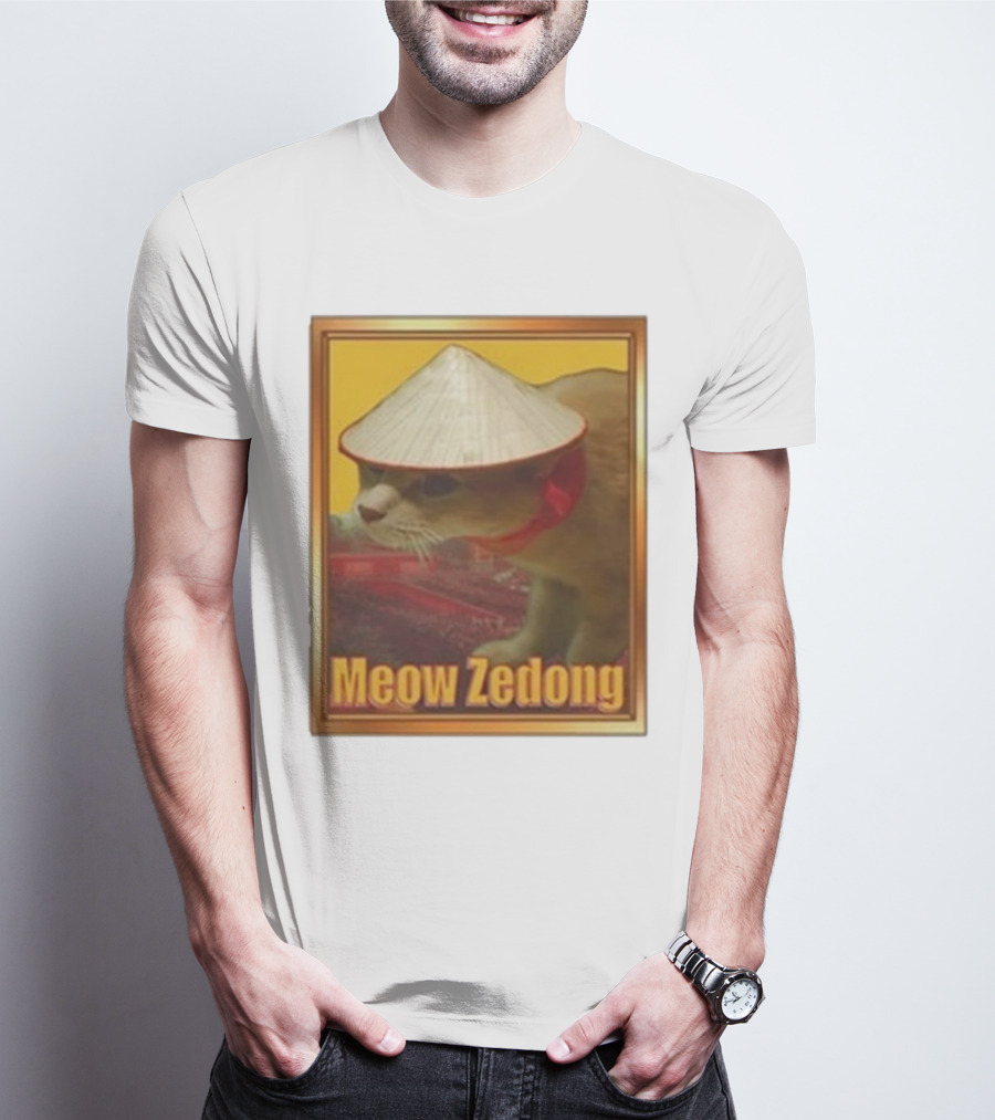 Funny Ahh Tees Meow Zedong Cat With Hat T-Shirt