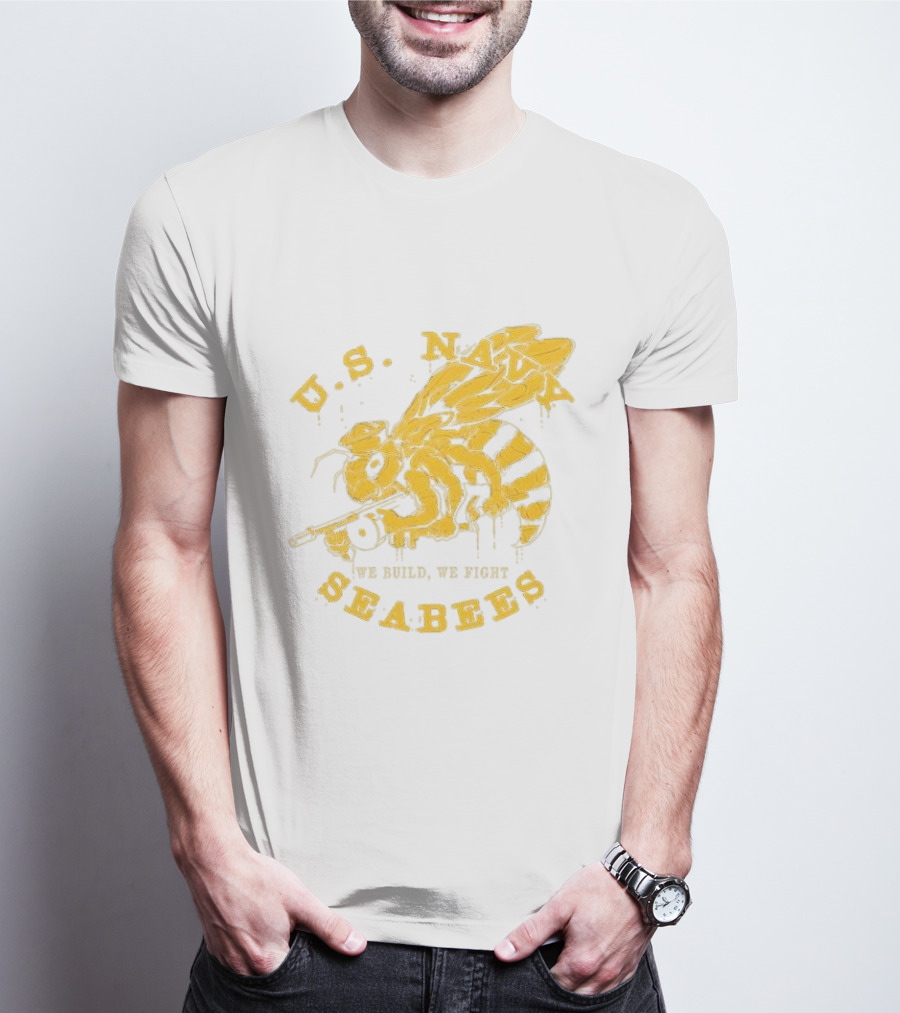 U.S. Navy Seabees We Build We Fight Vintage Bee With Tool T-Shirt