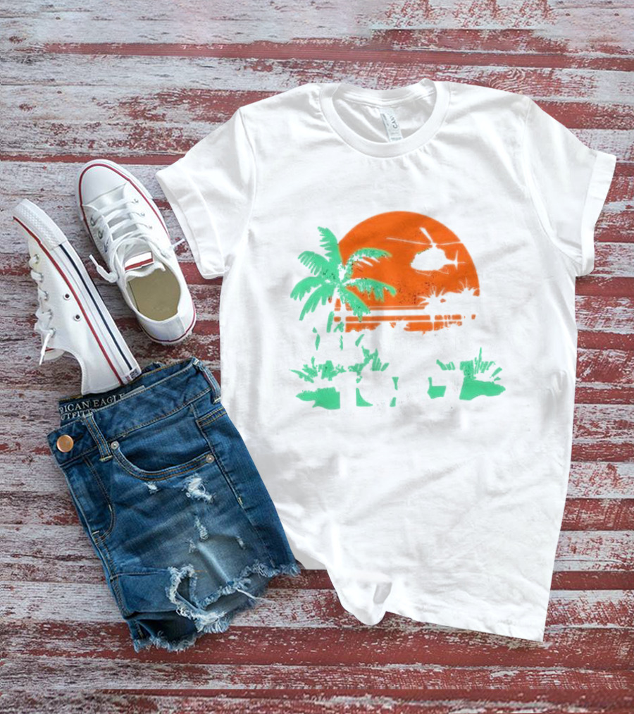 Val Verde 1987 Sunset Palm Trees Helicopter Scene T-Shirt