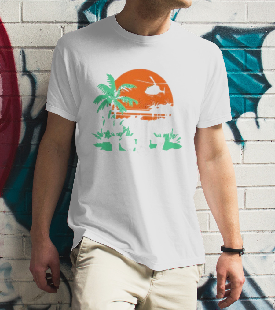 Val Verde 1987 Sunset Palm Trees Helicopter Scene T-Shirt