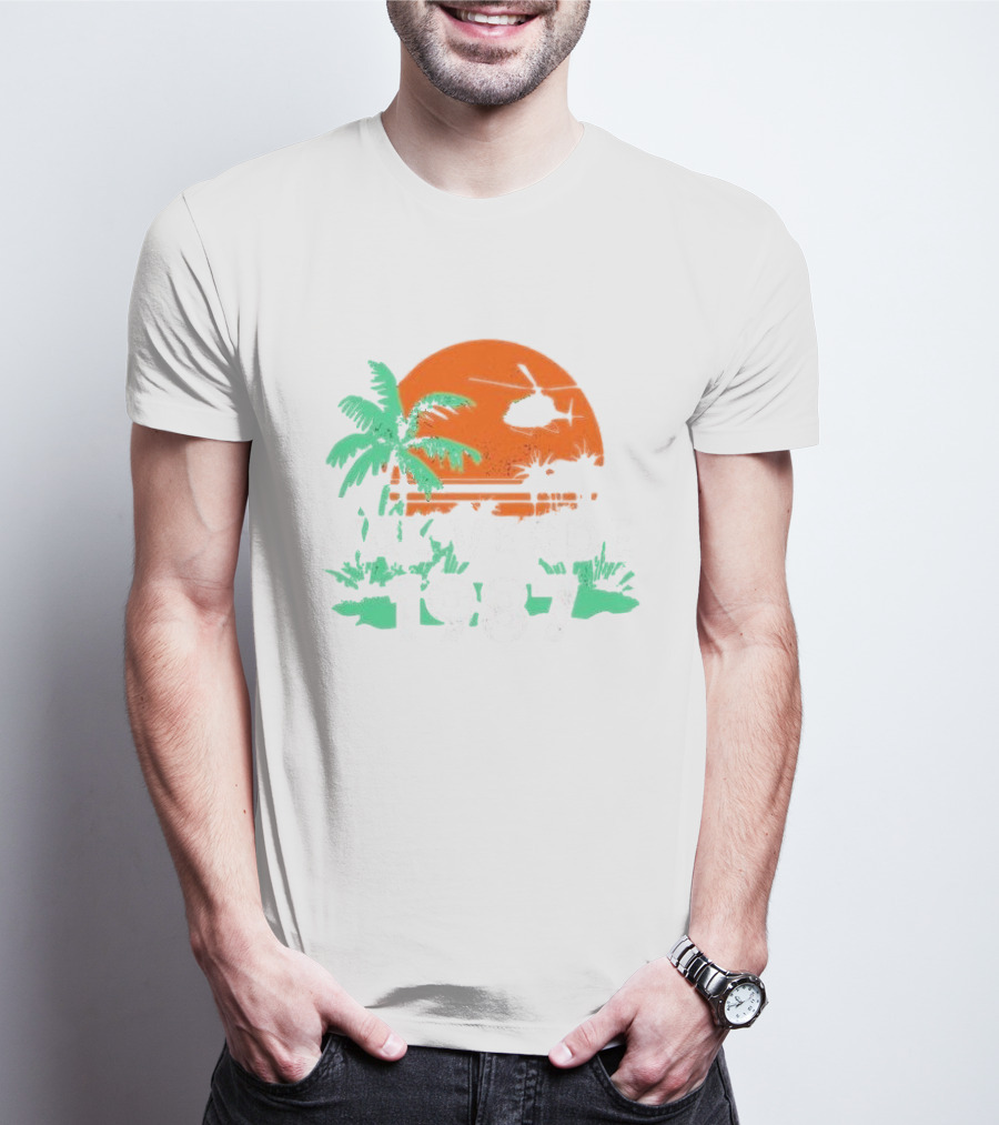 Val Verde 1987 Sunset Palm Trees Helicopter Scene T-Shirt