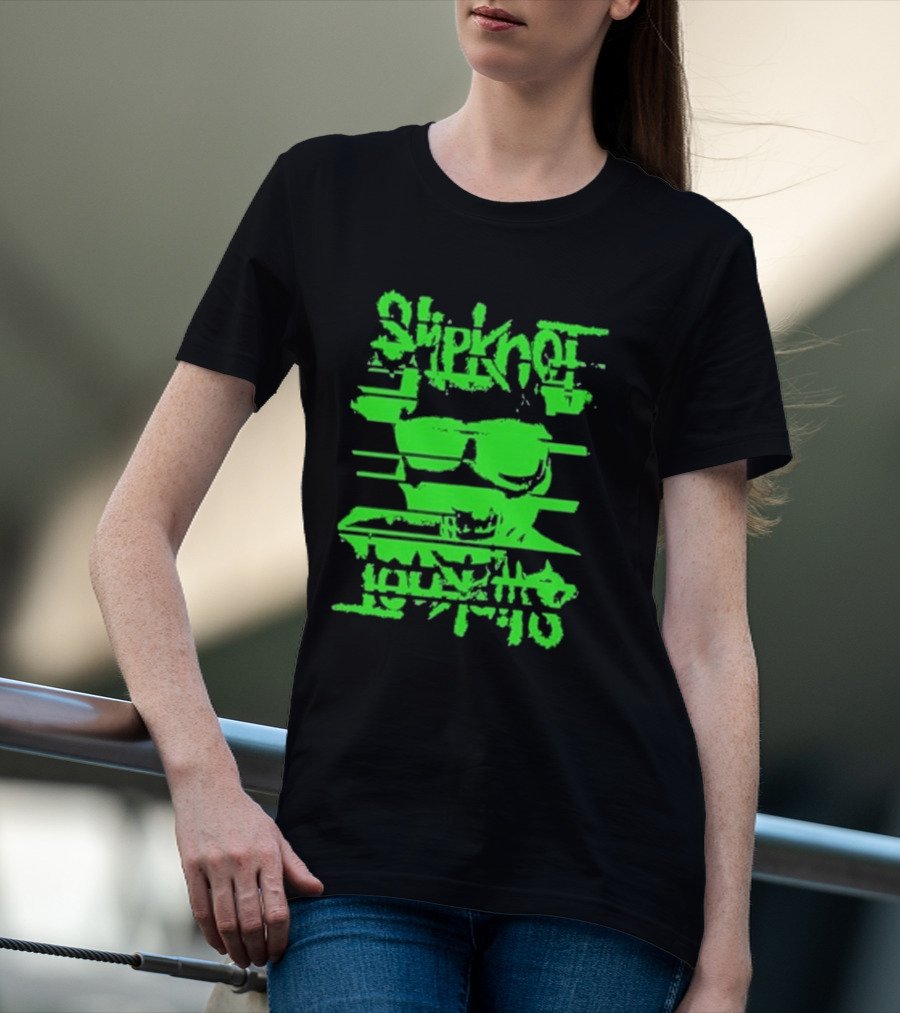 Slipknot The Thick Glitch Skull Neon Green T-Shirt