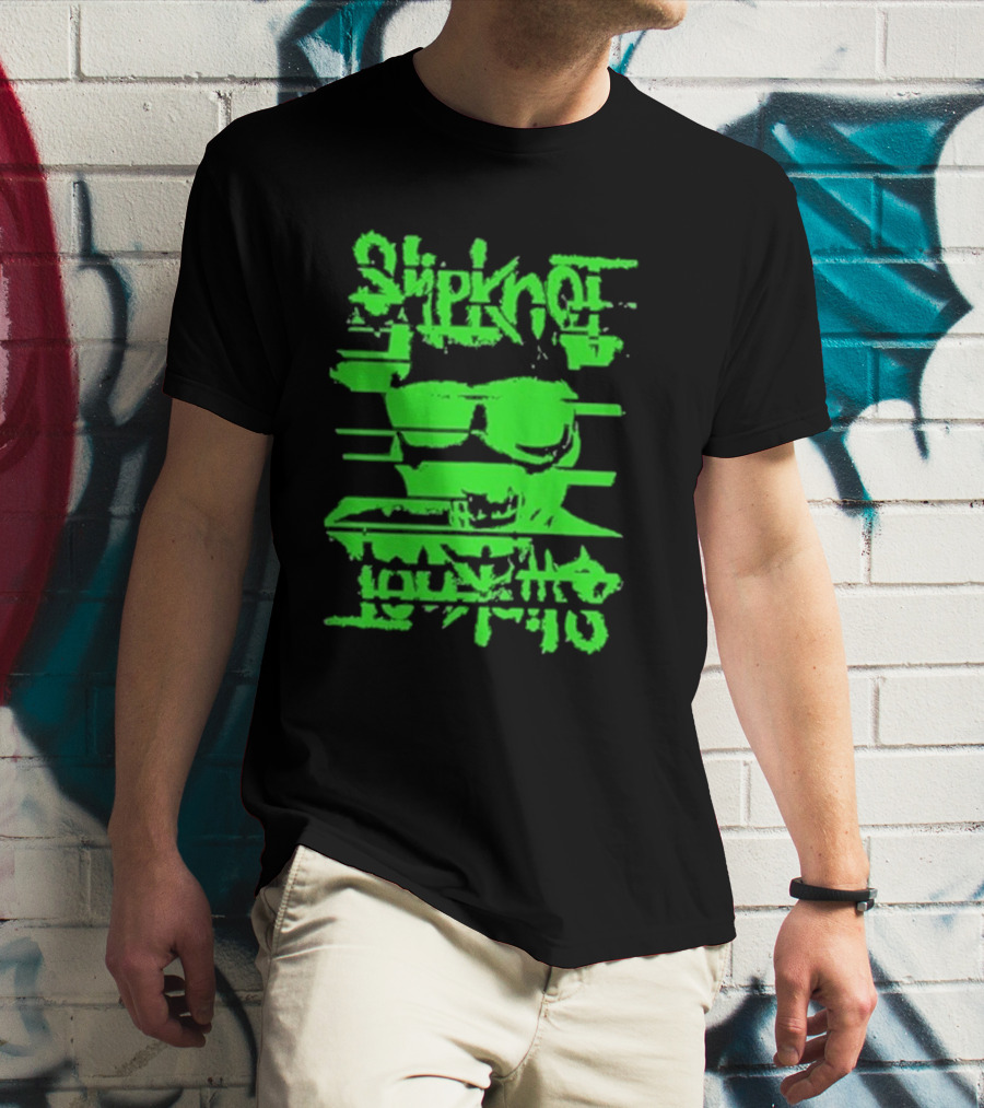 Slipknot The Thick Glitch Skull Neon Green T-Shirt