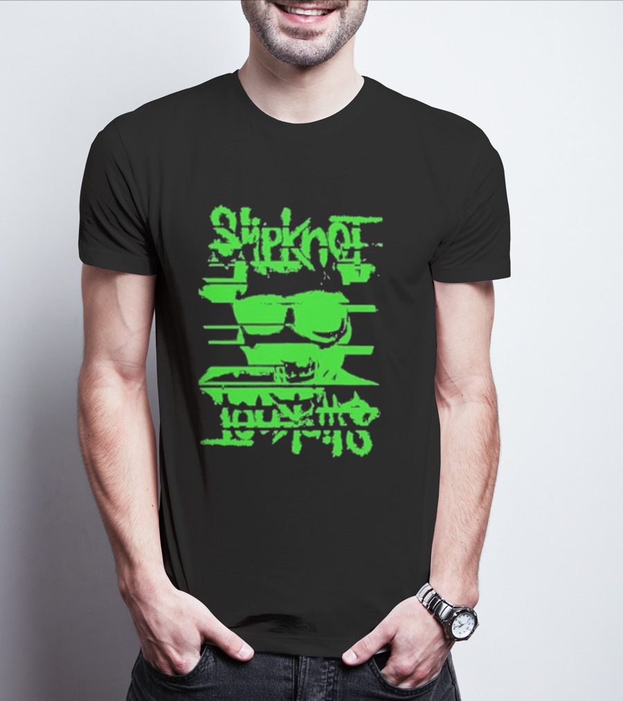 Slipknot The Thick Glitch Skull Neon Green T-Shirt