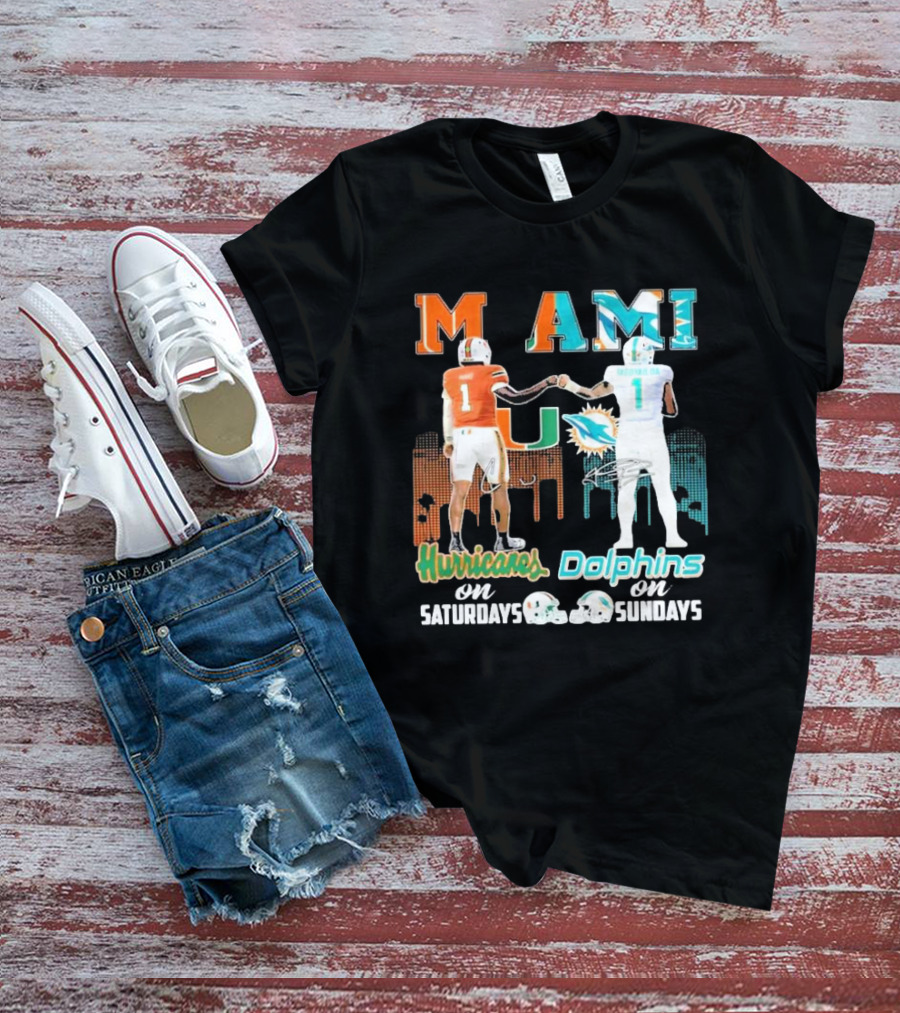 Miami Hurricanes On Saturdays Dolphins On Sundays T-Shirt