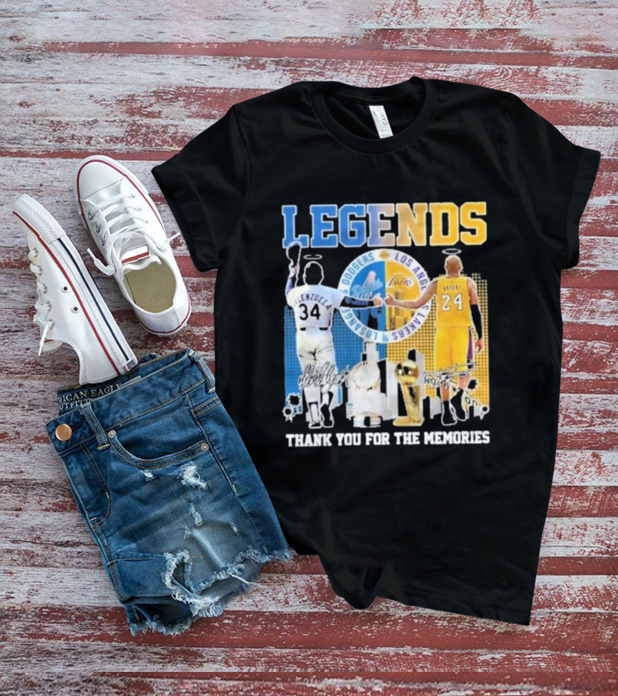 LEGENDS Dodgers Los Angeles Lakers Valenzuela Bryant Thank You For The Memories T-Shirt
