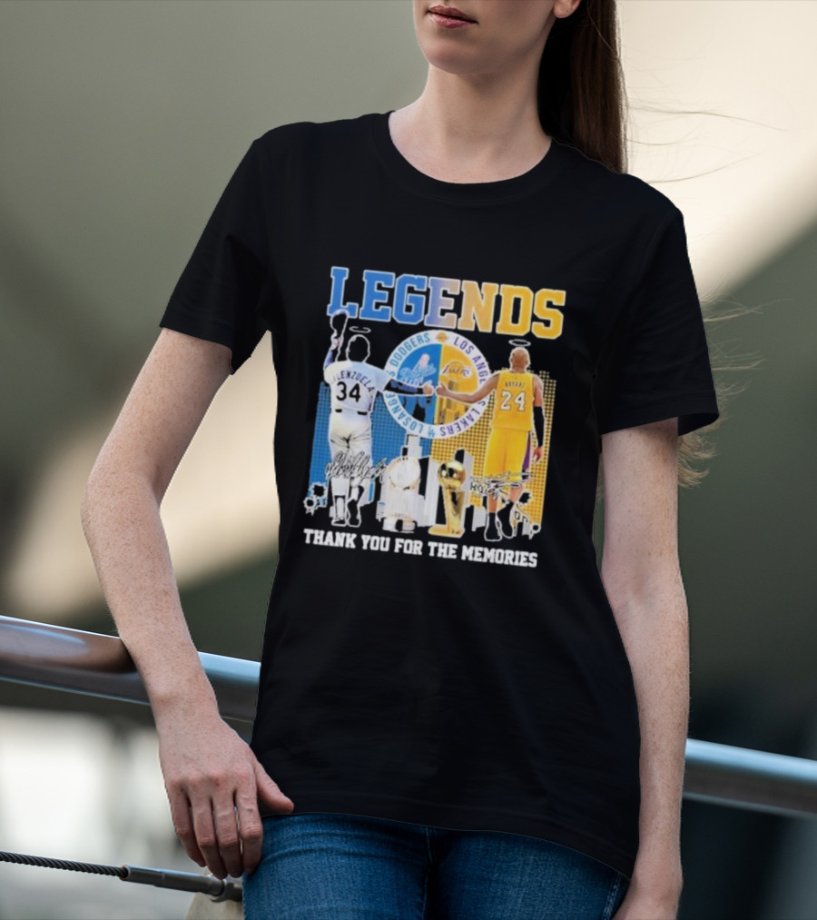 LEGENDS Dodgers Los Angeles Lakers Valenzuela Bryant Thank You For The Memories T-Shirt
