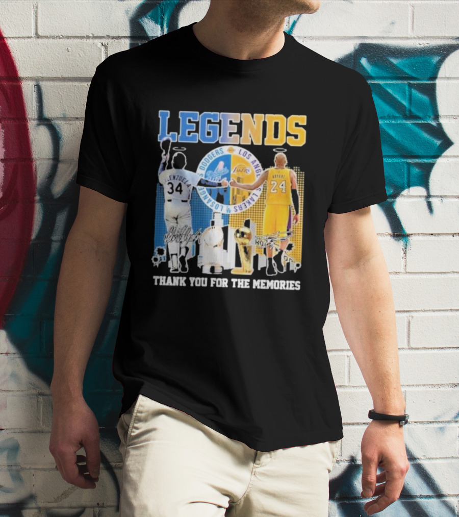 LEGENDS Dodgers Los Angeles Lakers Valenzuela Bryant Thank You For The Memories T-Shirt