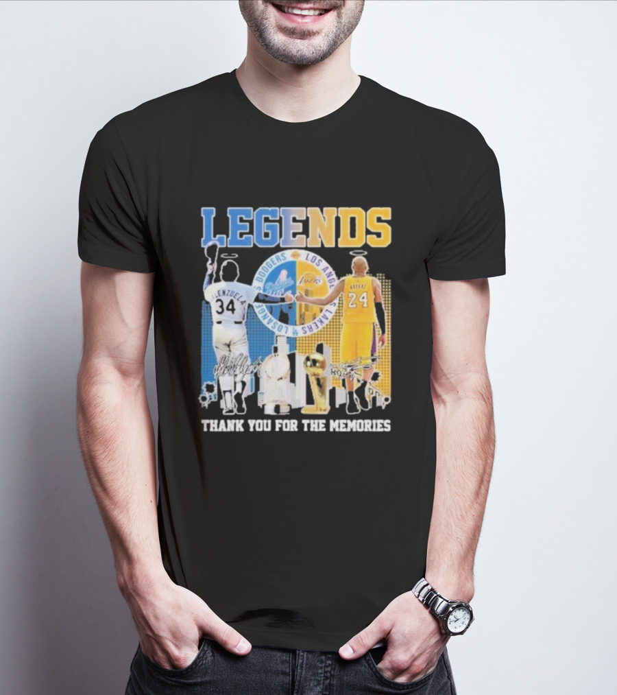 LEGENDS Dodgers Los Angeles Lakers Valenzuela Bryant Thank You For The Memories T-Shirt