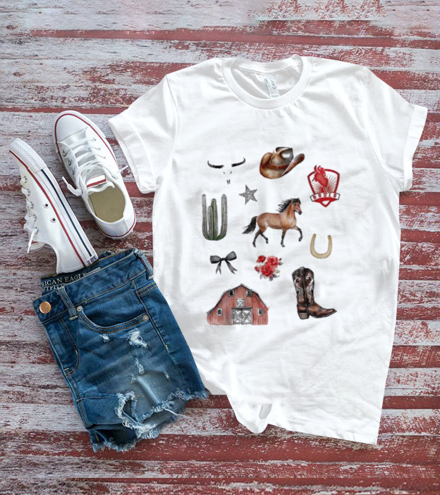Books With Jess Cowboy Chestnut Cactus Horse Barn Boots Rose Rodeo Badge Hat Skulls Star Horseshoe T-Shirt