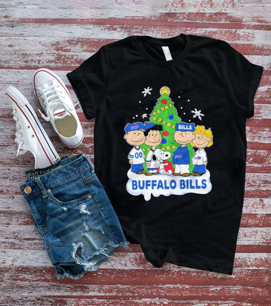 Buffalo Bills Snoopy Christmas Tree Peanuts Characters Holiday Scene T-Shirt