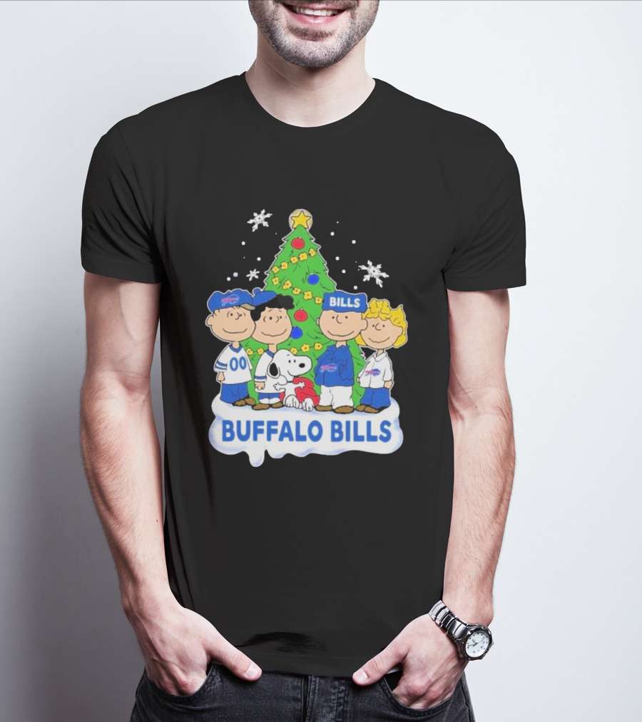 Buffalo Bills Snoopy Christmas Tree Peanuts Characters Holiday Scene T-Shirt