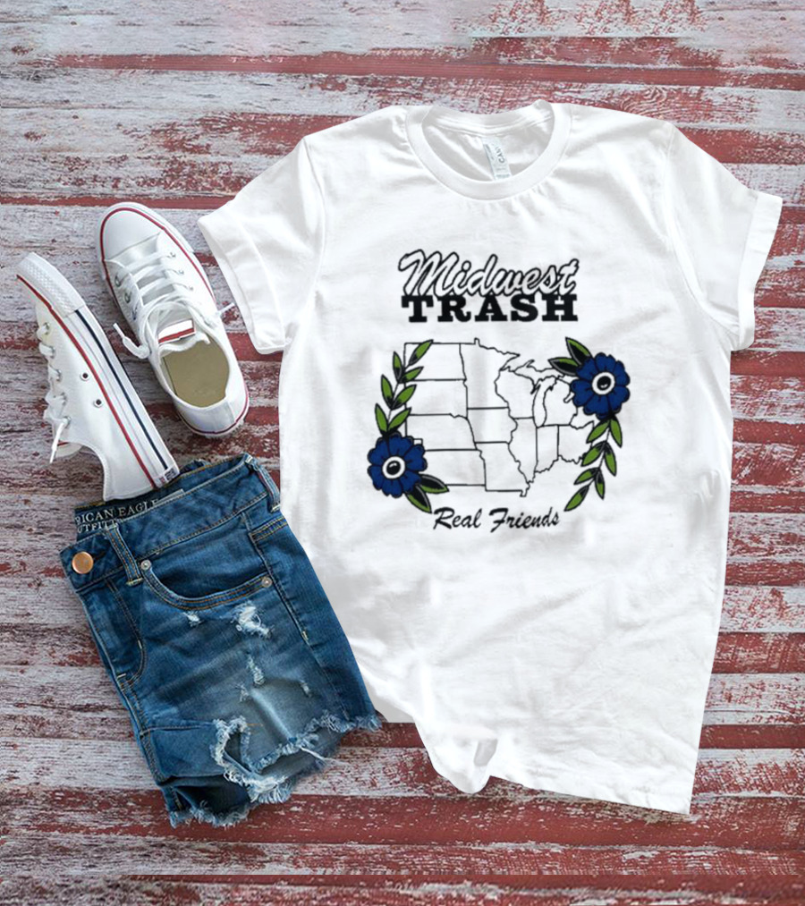 Midwest Trash Real Friends Map With Flowers T-Shirt
