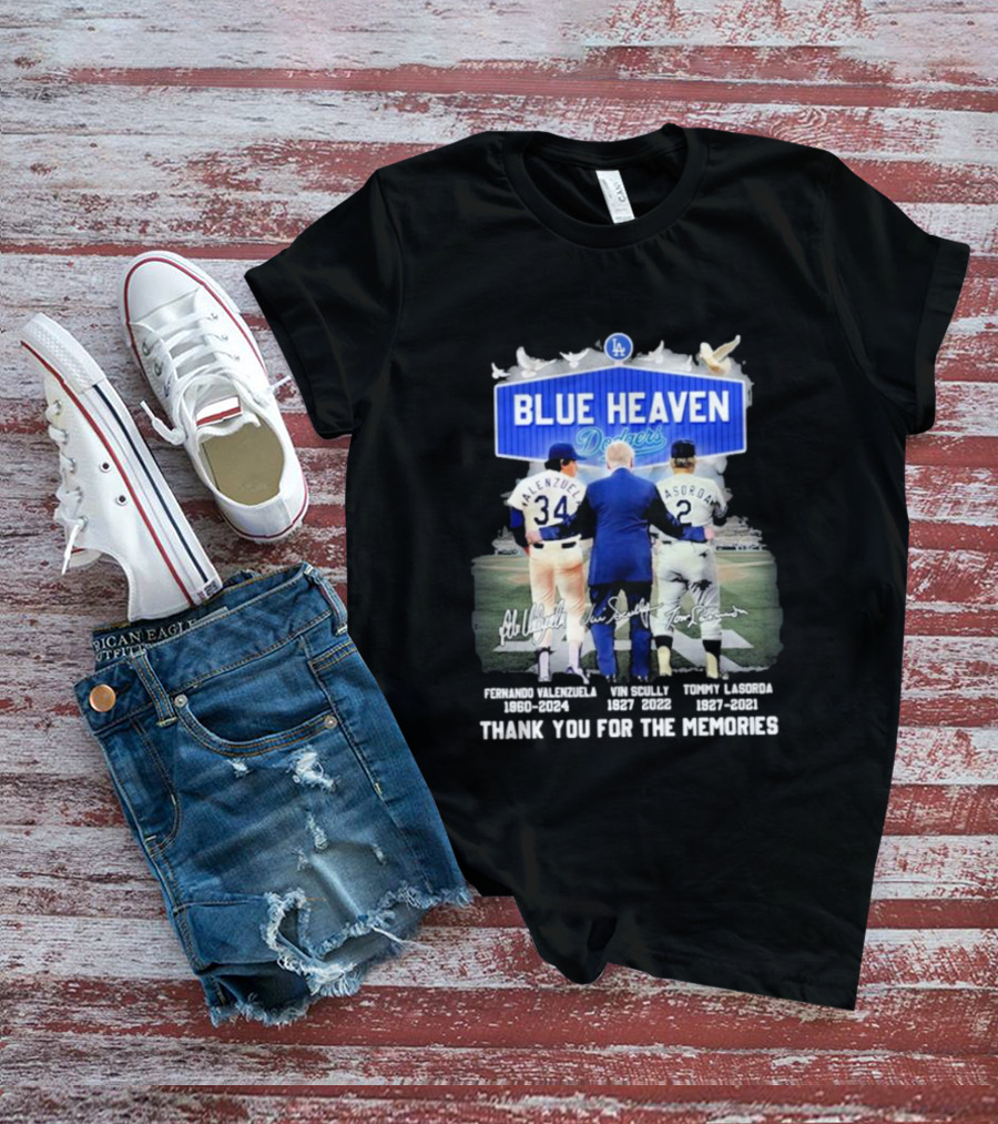 Blue Heaven Dodgers Thank You For The Memories Fernando Valenzuela Vin Scully Tommy Lasorda T-Shirt