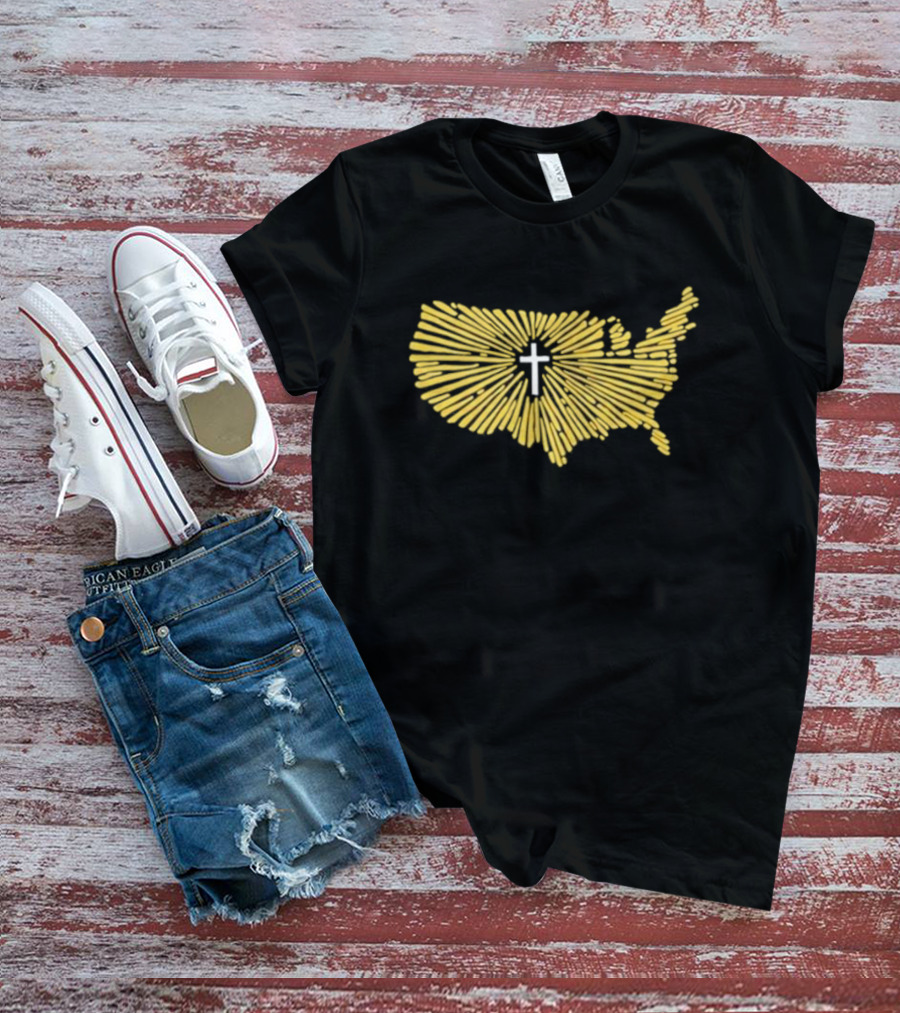 Christian Nationalism Cross In Radiating USA Outline Ccn T-Shirt