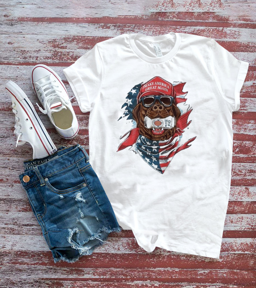 MAKE AMERICA GREAT AGAIN Patriotic Dog With Sunglasses And Beer Can T-Shirt
