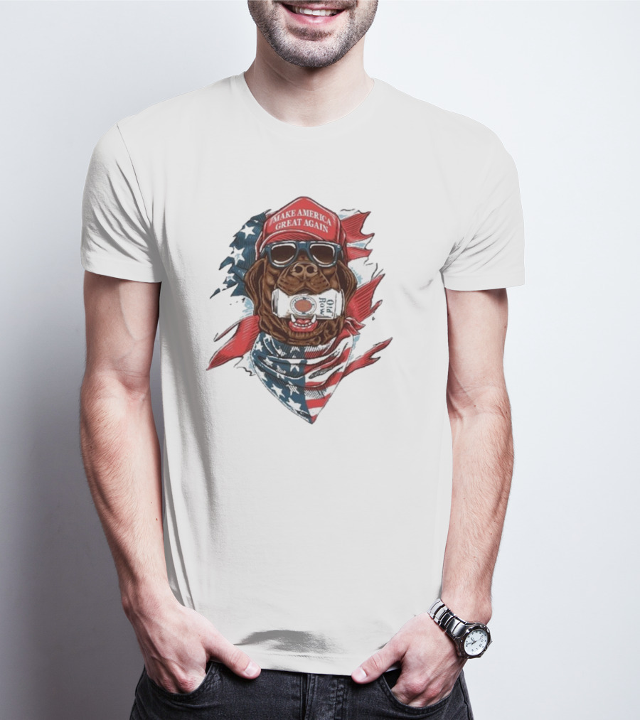 MAKE AMERICA GREAT AGAIN Patriotic Dog With Sunglasses And Beer Can T-Shirt