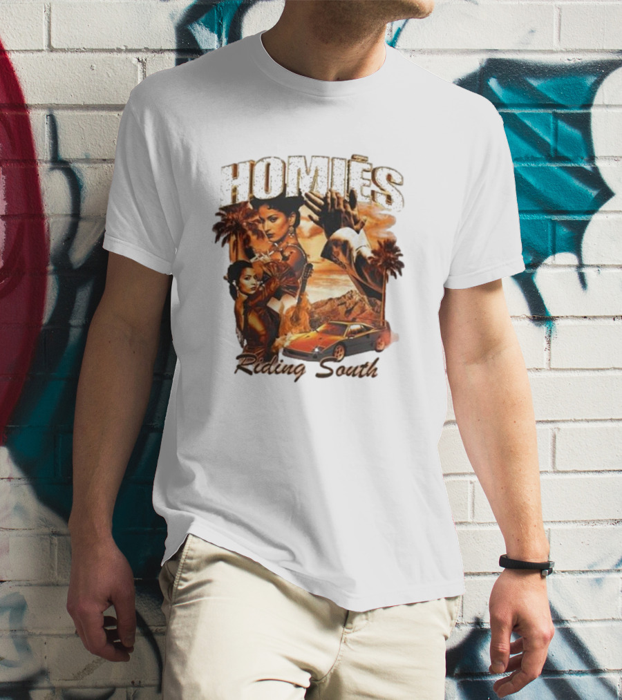 Homies Riding South Vintage Sunset Car Palms T-Shirt