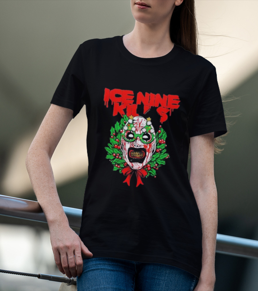 Ice Nine Kills Horror Christmas Wreath Mask T-Shirt