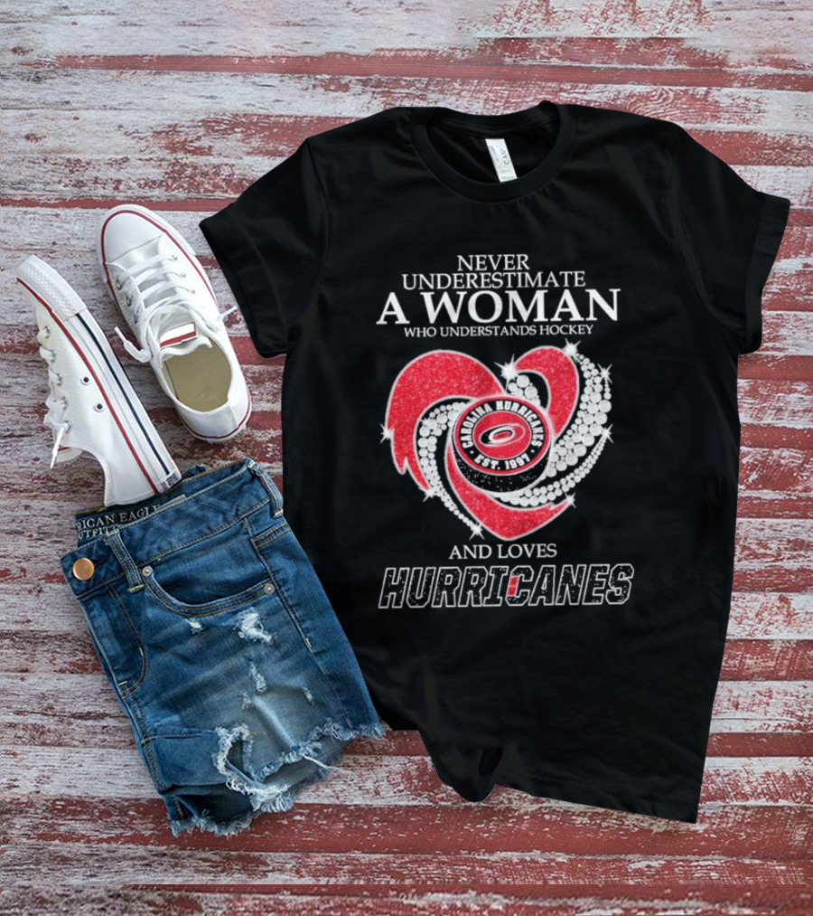 Never Underestimate A Woman Who Understands Hockey And Loves Carolina Hurricanes Est. 1997 T-Shirt