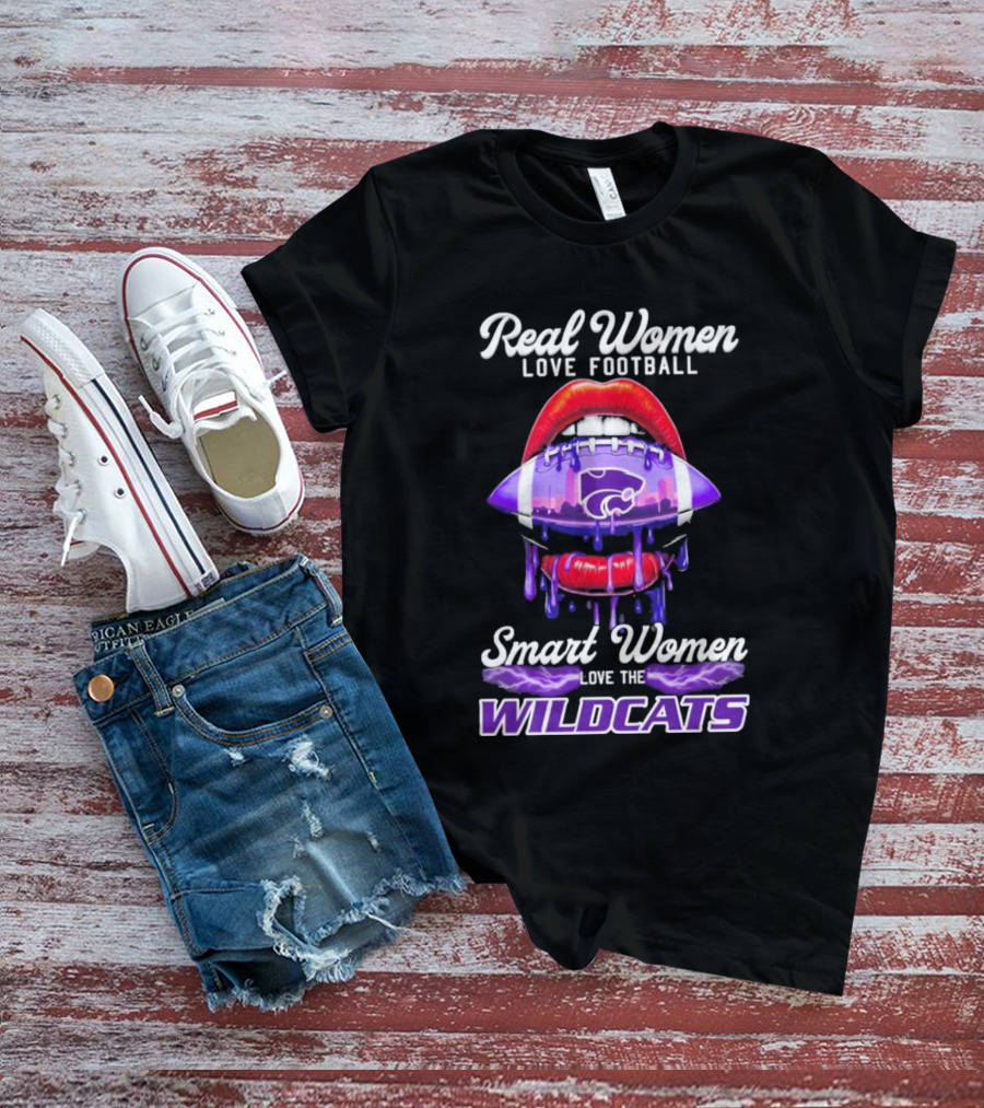 Real Women Love Football Smart Women Love The Wildcats Kansas State Lips T-Shirt